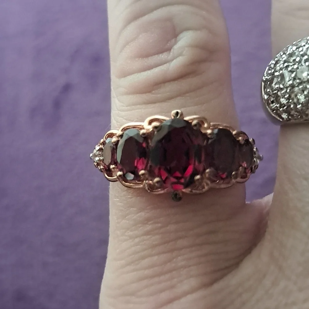 Tanzanian Wine Garnet and White Zircon Ring.
